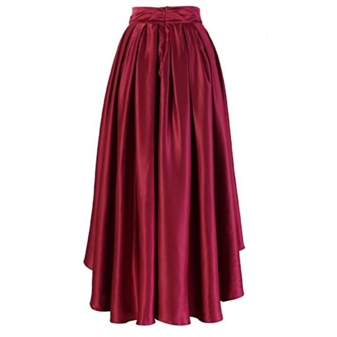 دامن زنانه مدل ساتن کلوش پیلی کوتاه بلند